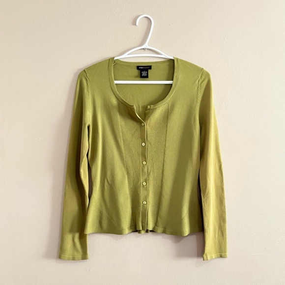 Vintage BCBG Max Azria Green Button Up Fit & Flare Cardigan Sweater - Picture 1 of 14